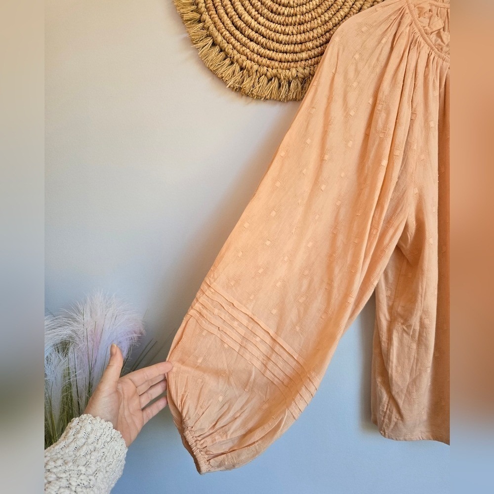 Cleobella NEW Alicia Dune Peach Textured Blouson Sleeve Peasant Top SZ XL Boho - Picture 5 of 11